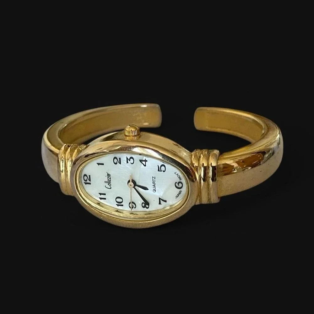 vintage Collezier gold stainless steel watch with mother pearl face JAPAN MOVT